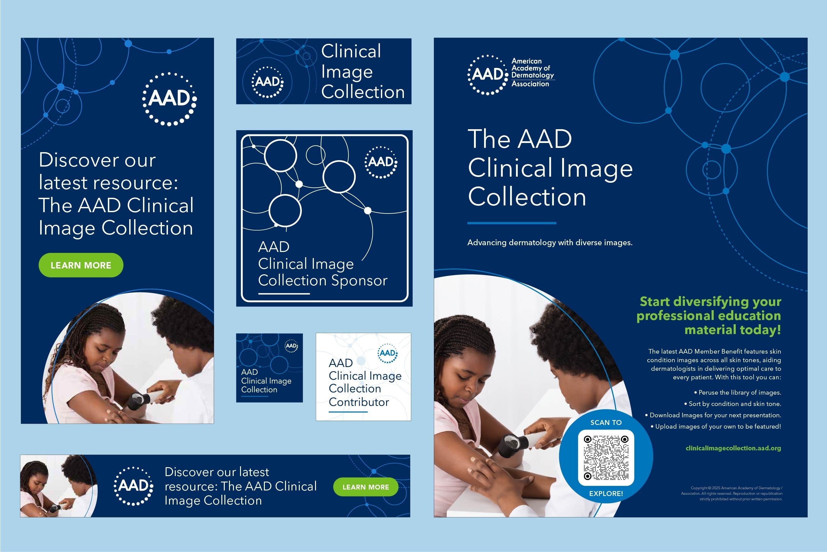 Various web elements promoting the AAD Clinical Image Collection