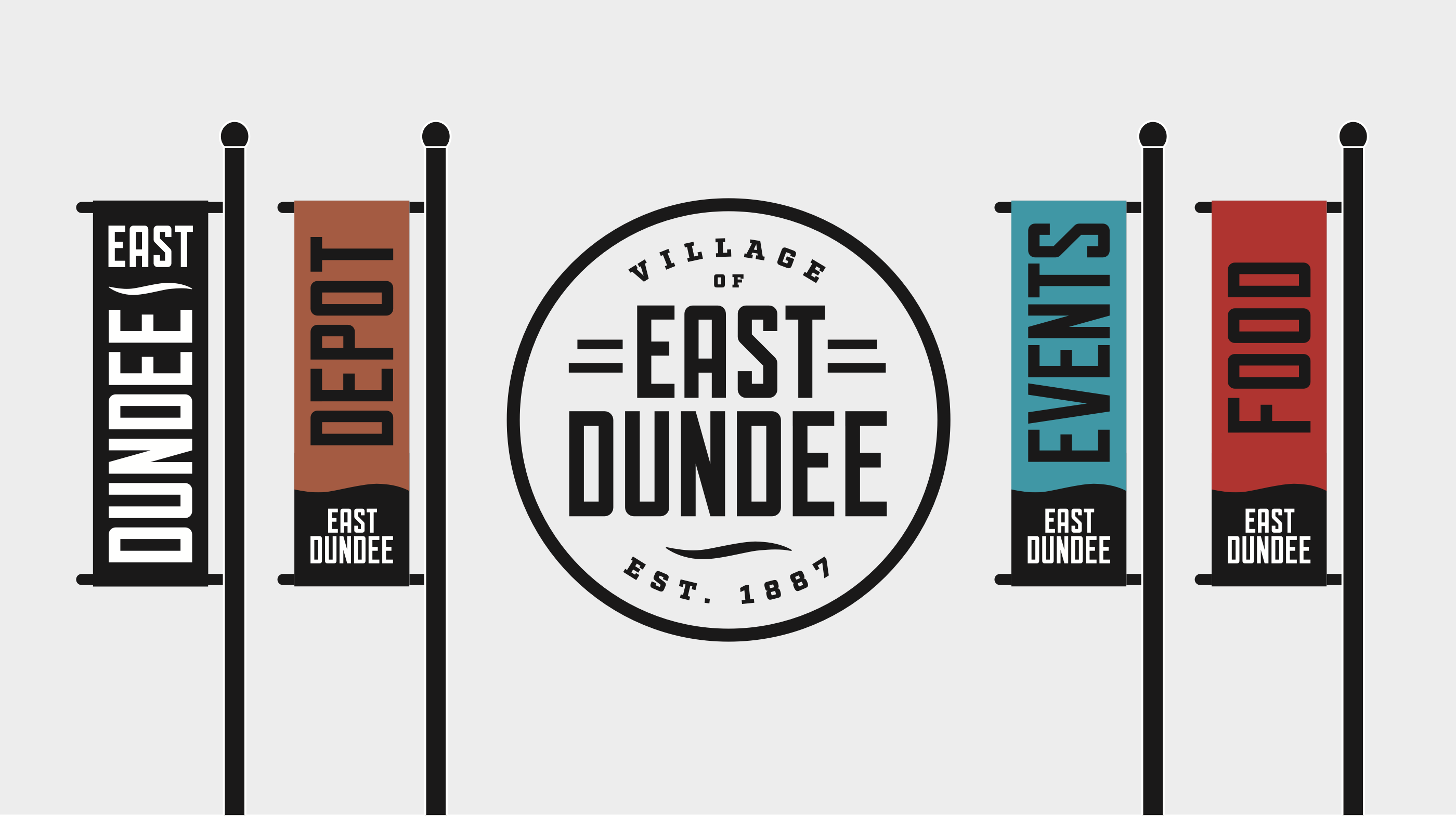 Illustration of East Dundee logo and street banners