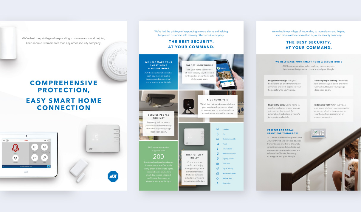 Three pieces of ADT print collateral